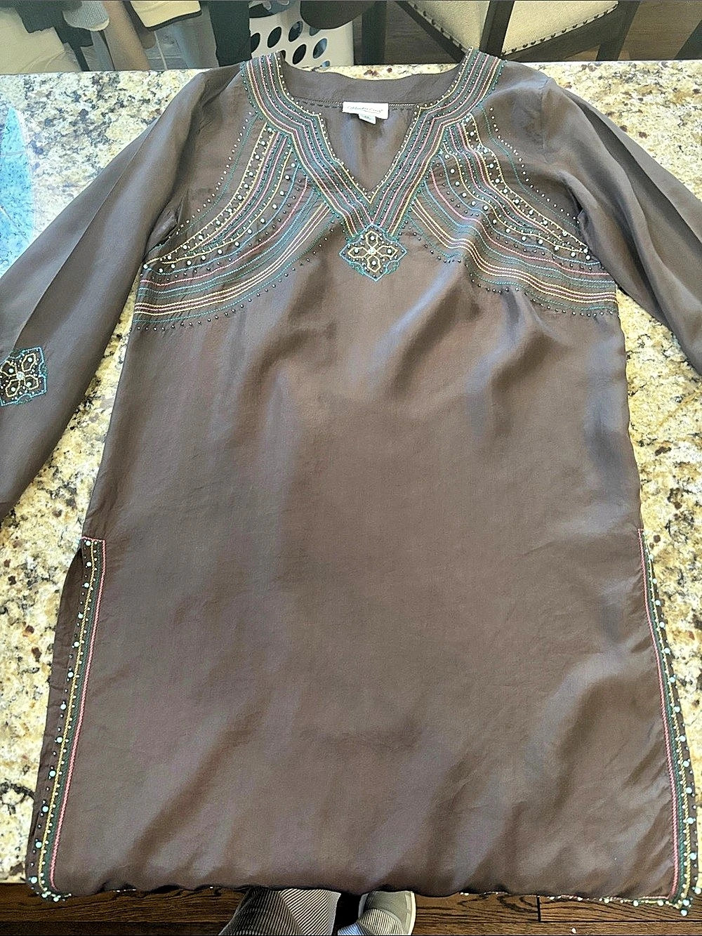 Coldwater Creek Embroidered Mini Dress in Brown PS